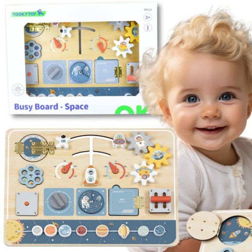 drewniana tablica edukacyjna Montessori astronauta i statek kosmiczny