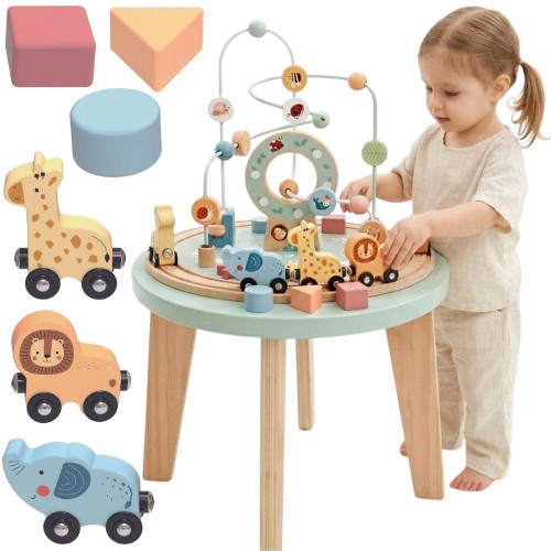 drewniany stół aktywności Montessori z pętlą motoryczną