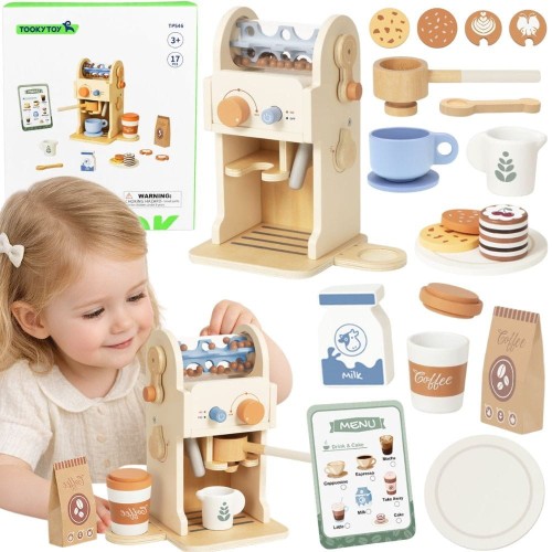 Drewniany ekspres baristy Tooky Toy z zestawem do kawy