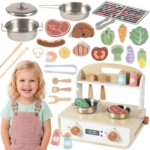 Drewniana kuchnia Tooky Toy z grillem rożnem i akcesoriami