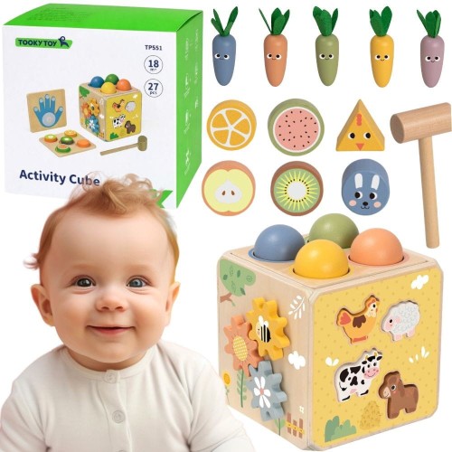 Drewniana wiosenna kostka edukacyjna Tooky Toy 5w1