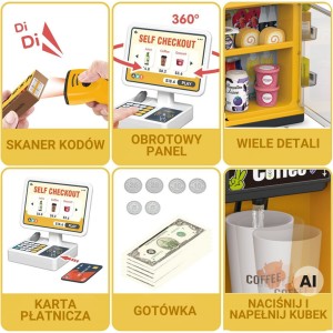 Sklep Mini Market Interaktywna Kasa Skaner Akcesoria Dźwięki Światło