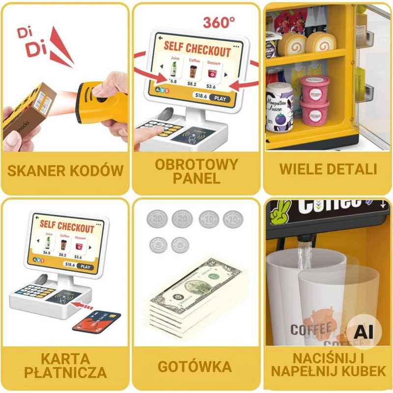 Sklep Mini Market Interaktywna Kasa Skaner Akcesoria Dźwięki Światło