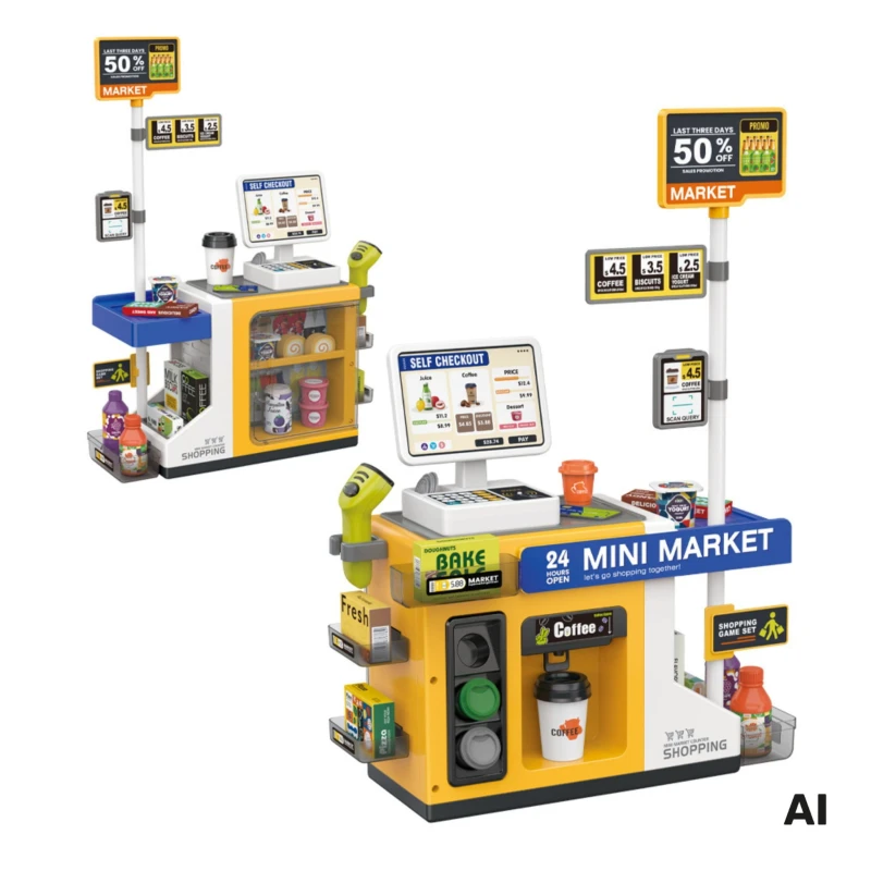 Sklep Mini Market Interaktywna Kasa Skaner Akcesoria Dźwięki Światło