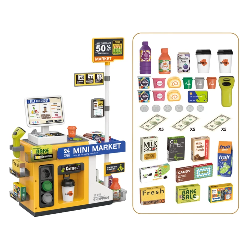 Sklep Mini Market Interaktywna Kasa Skaner Akcesoria Dźwięki Światło