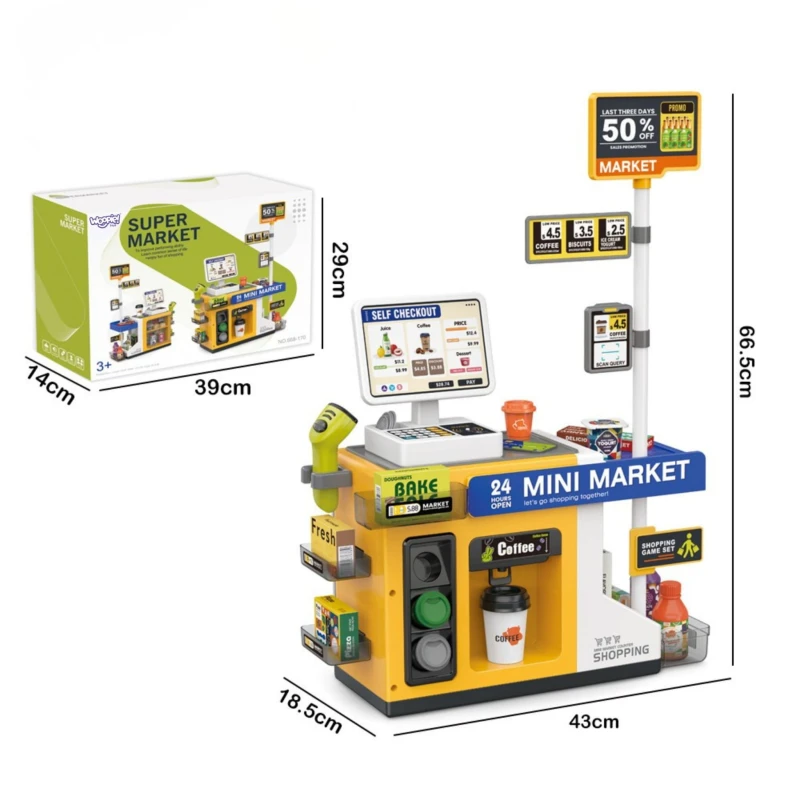 Sklep Mini Market Interaktywna Kasa Skaner Akcesoria Dźwięki Światło