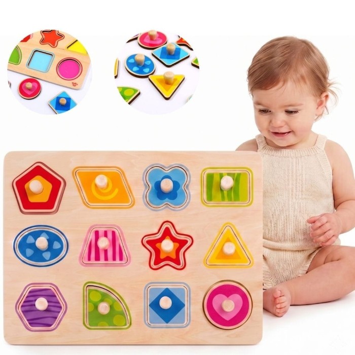 Puzzle Układanka Montessori Nauka Kształtów z Pinezkami