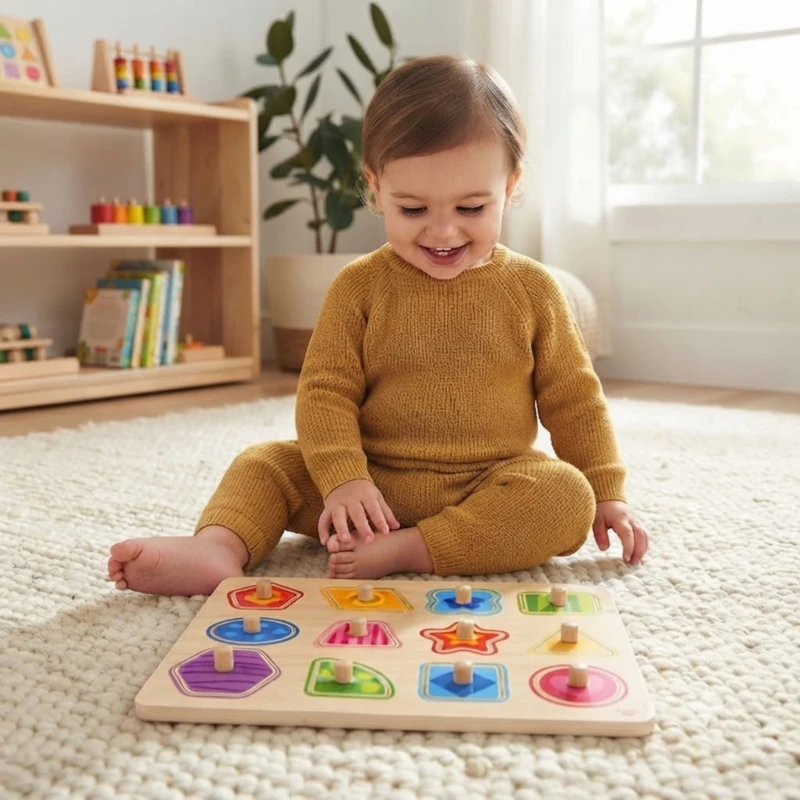 Puzzle Układanka Montessori Nauka Kształtów z Pinezkami