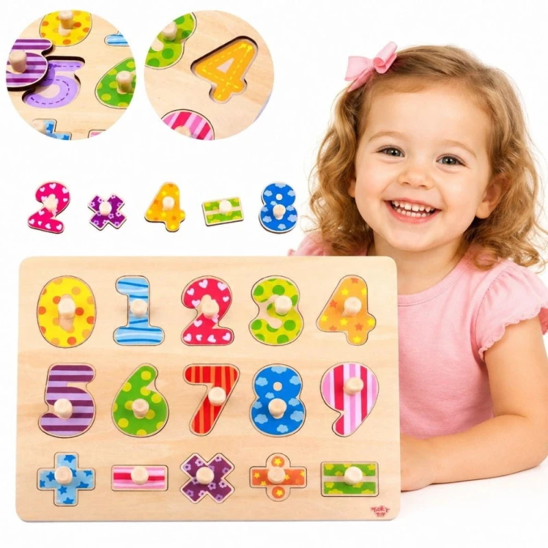 Drewniane Puzzle Nauka Liczenia Układanka Z Pinezkami Cyferki