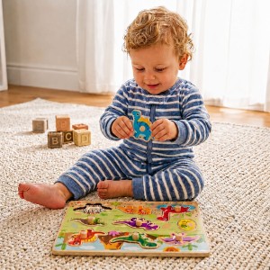 Drewniane Puzzle Montessori Układanka Dinozaury Kształty