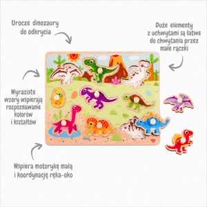 Drewniane Puzzle Montessori Układanka Dinozaury Kształty