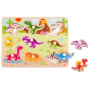 Drewniane Puzzle Montessori Układanka Dinozaury Kształty