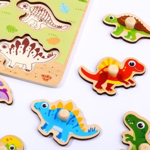 Drewniane Puzzle Montessori Układanka Dinozaury Kształty