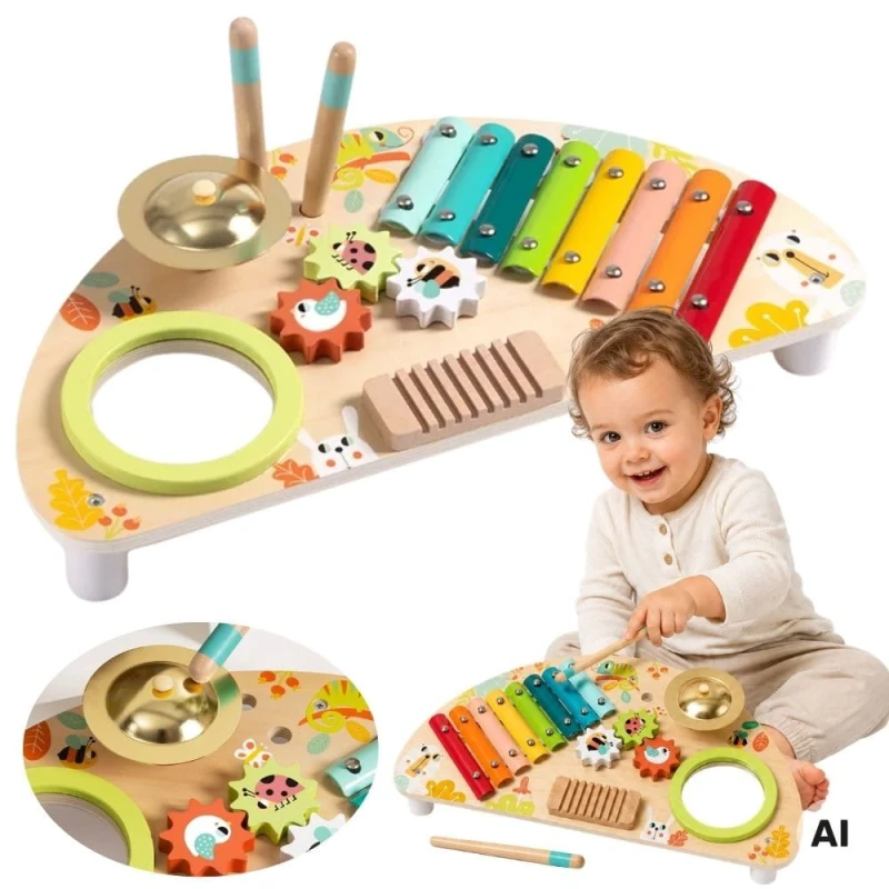 Wielofunkcyjny Instrument Centrum Muzyczne Ksylofon Zębatki Tarka Bębenek Talerz Pałeczki