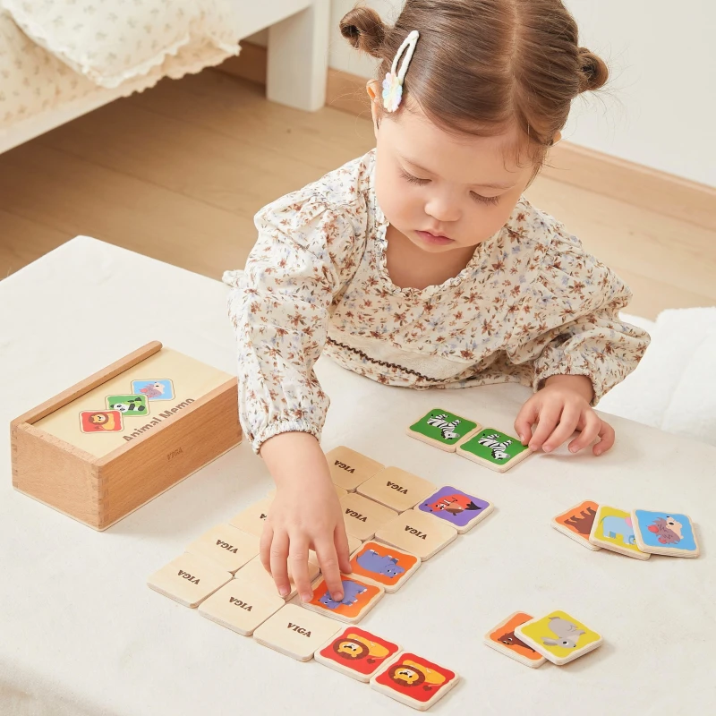 Drewniana Gra Pamięciowa Memo Zwierzątka Edukacyjna Dzieci 3+