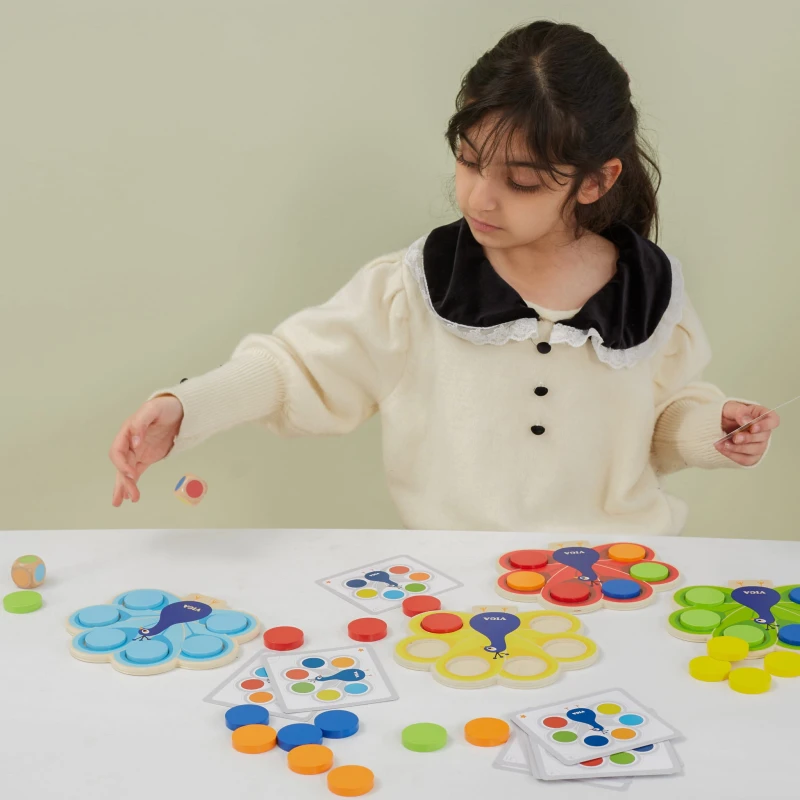Drewniana Gra Dopasuj Kolory Pawi Ogon Montessori + Karty