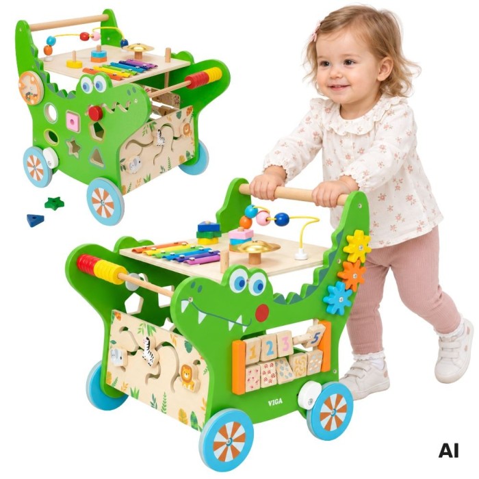 Drewniany Pchacz Edukacyjny Krokodylek 12w1