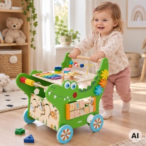 Drewniany Pchacz Edukacyjny Krokodylek 12w1