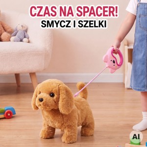 Interaktywny Brązowy Piesek na Smyczy z Akcesoriami