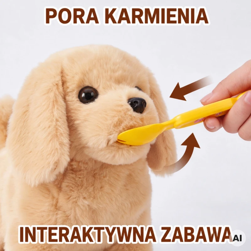 Interaktywny Brązowy Piesek na Smyczy z Akcesoriami